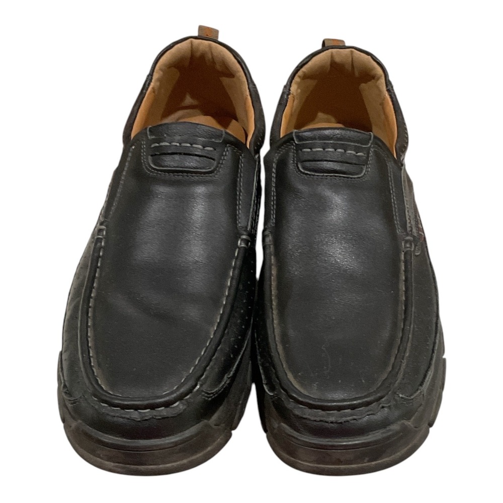 Alitikavic Mens Black Leather slip Loafers Reflexology Insole Size 13 stiching - Picture 4 of 5